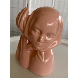 VTG Catalina Pottery C 801 Pink Demure Peasant Woman Vase Planter Made in USA